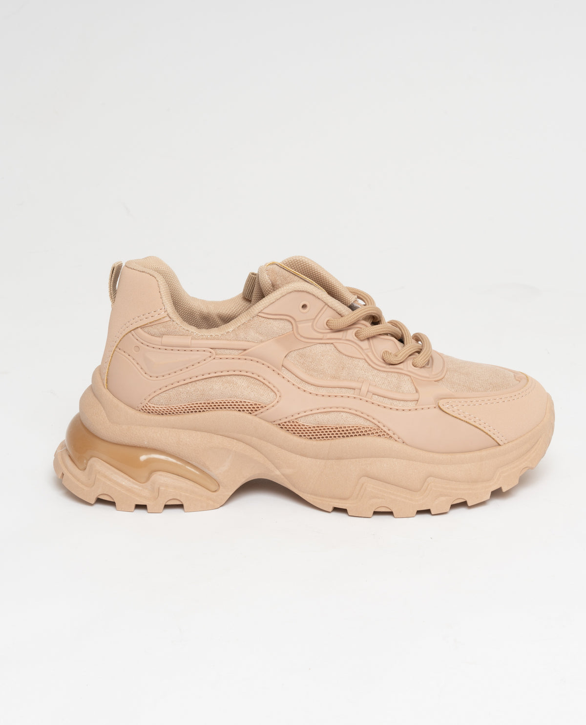 Sneakers allacciate nude in ecopelle e tessuto scamosciato