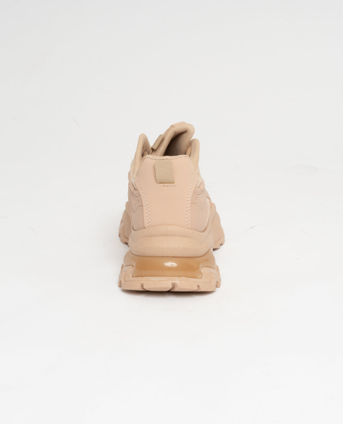 Sneakers allacciate nude in ecopelle e tessuto scamosciato