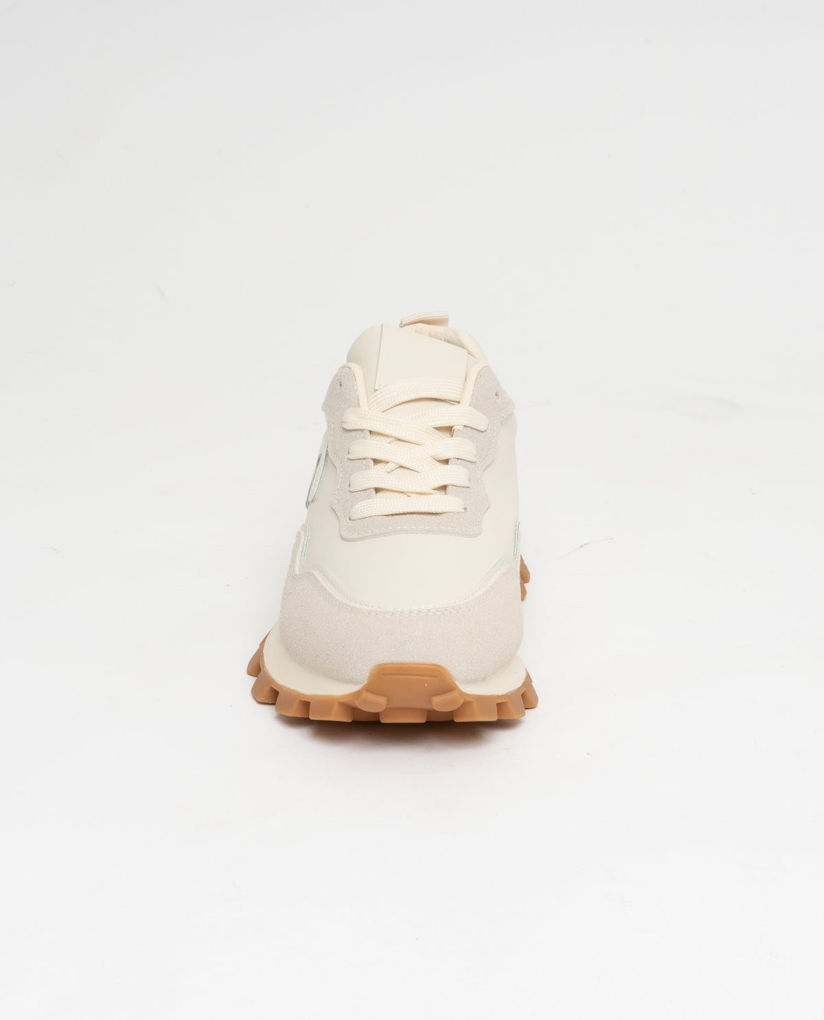 Sneakers allacciate beige in tessuto con inserti in ecopelle tono su tono