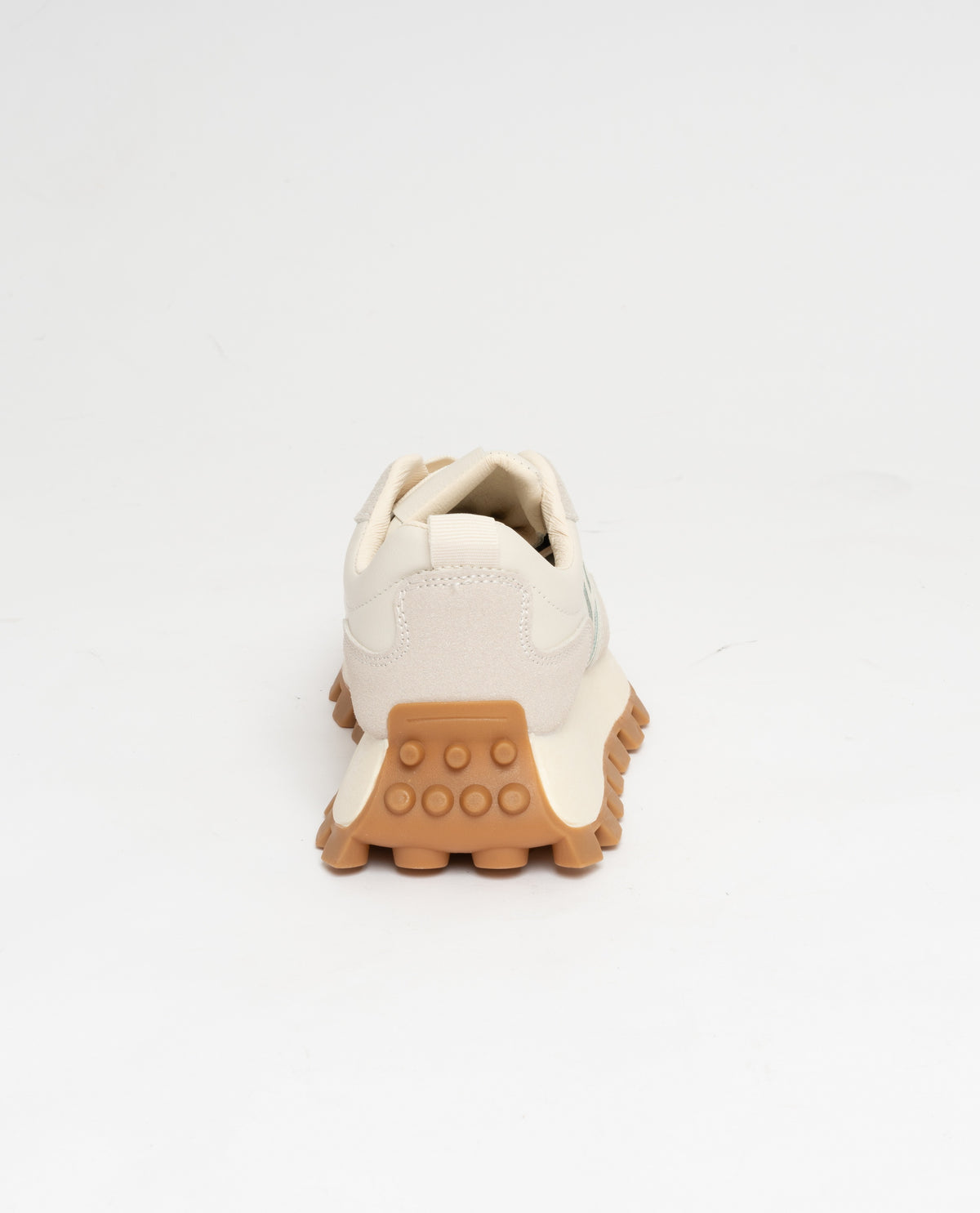 Sneakers allacciate beige in tessuto con inserti in ecopelle tono su tono