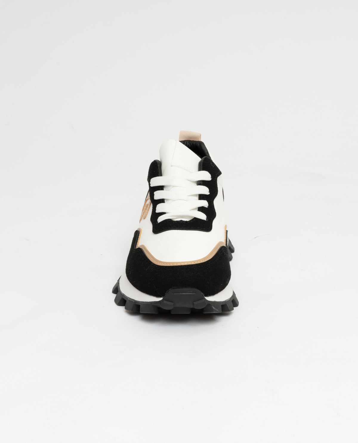 Sneakers allacciate in ecopelle bianche con inserti a contrasto nero e beige