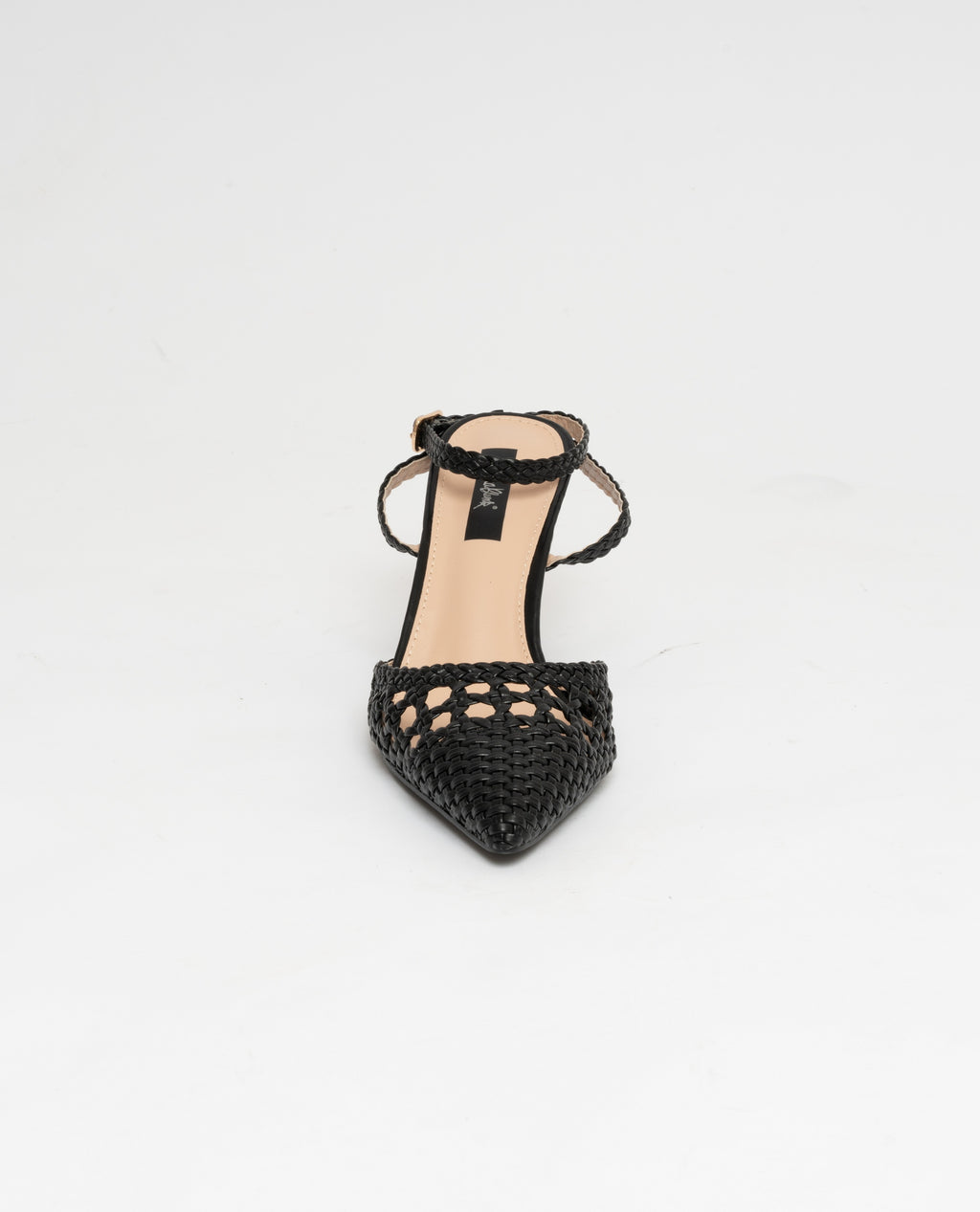NERO | Scarpe con tacco a punta con cinturino alla caviglia effetto intrecciato in ecopelle nera