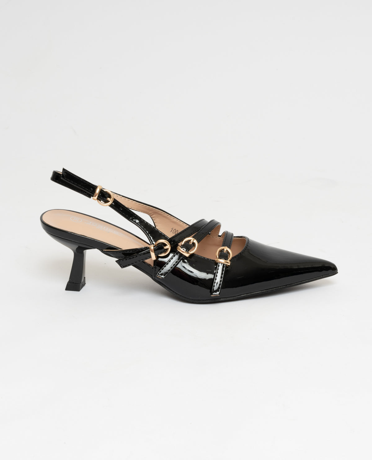 Scarpe donna a punta slingback effetto vernice  - nero