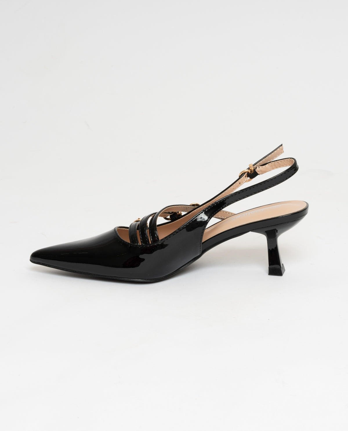 Scarpe donna a punta slingback effetto vernice  - nero