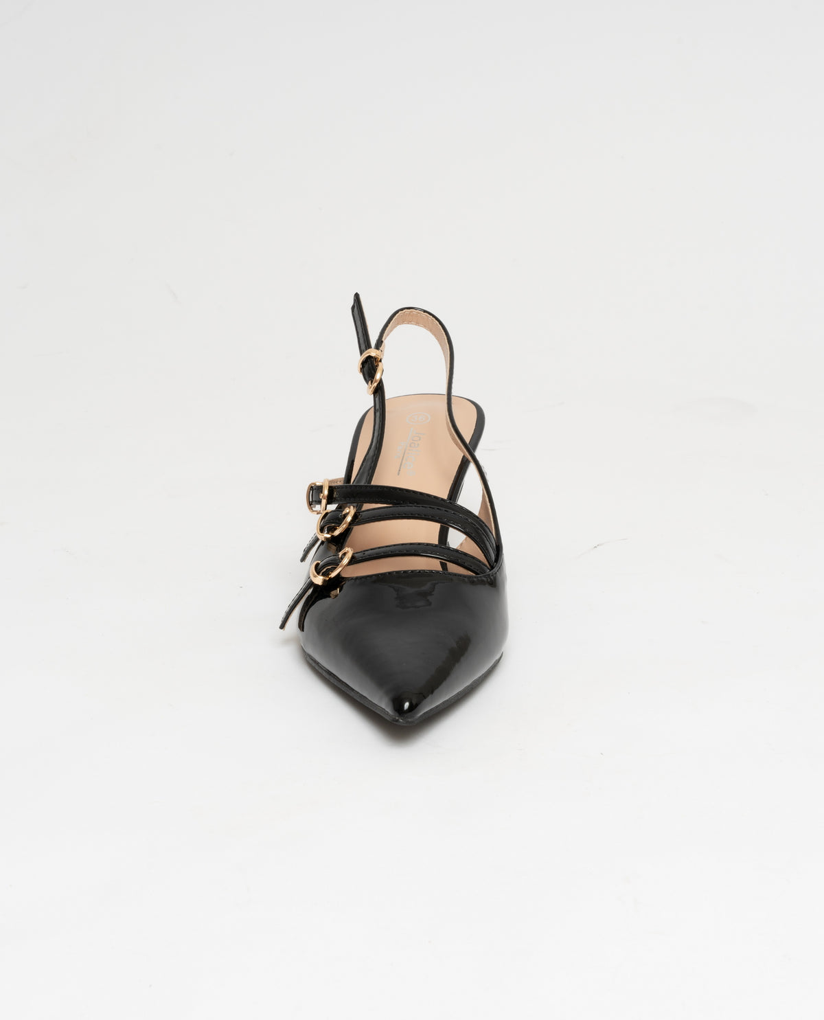 Scarpe donna a punta slingback effetto vernice  - nero