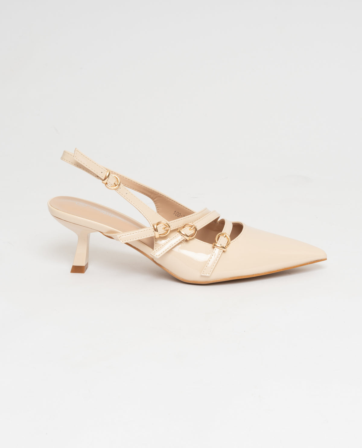 Scarpe donna a punta slingback effetto vernice  - beige