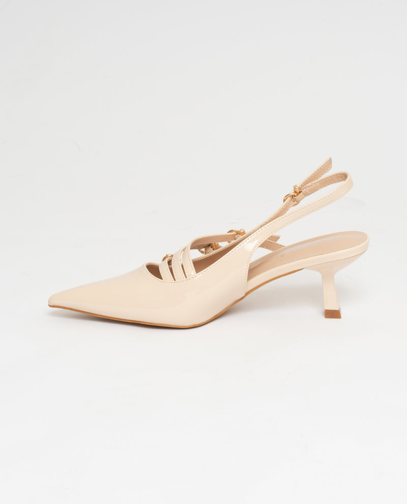 Scarpe donna a punta slingback effetto vernice  - beige