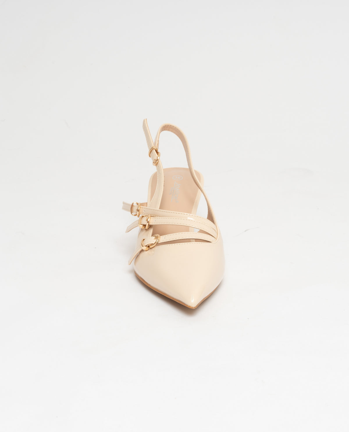 Scarpe donna a punta slingback effetto vernice  - beige