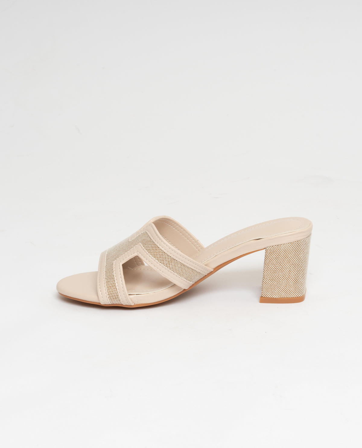 Scarpe donna mule a fascia e tacco quadrato 6cm - beige