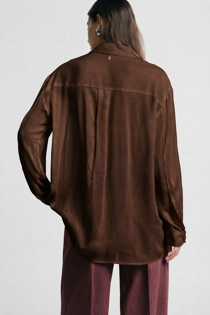 Camicia taglio regular con collo classico - Cioccolato
