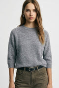 Maglione girocollo maniche 3/4 tinta unita Please - Grigio