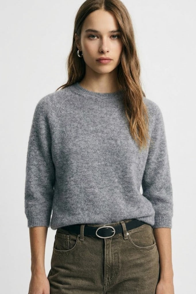 Maglione girocollo maniche 3/4 tinta unita Please - Grigio