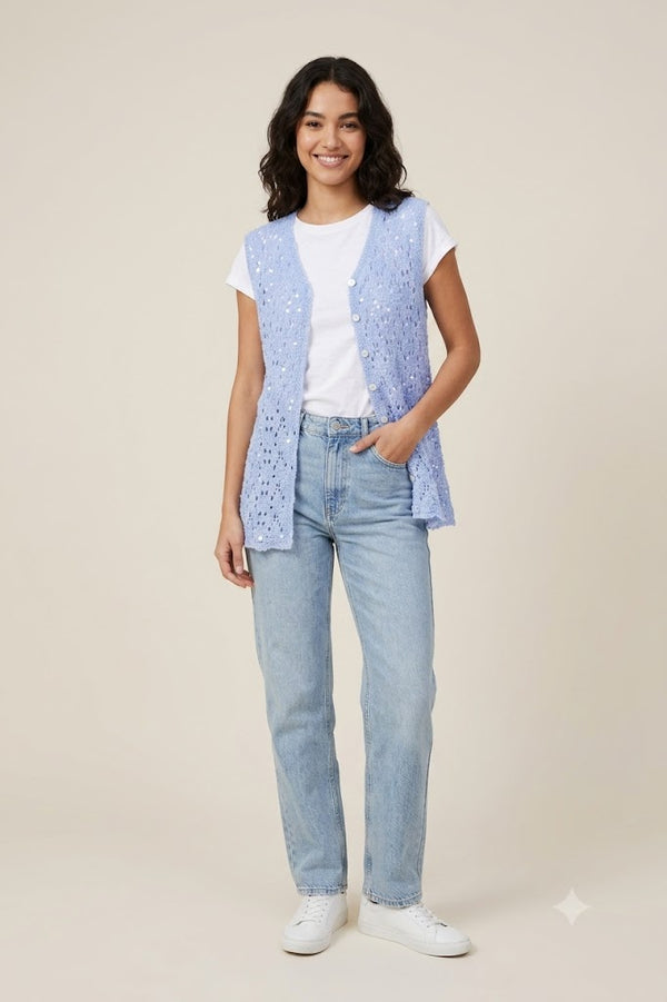 Top Please in maglia senza maniche con bottoni - Carta da zucchero