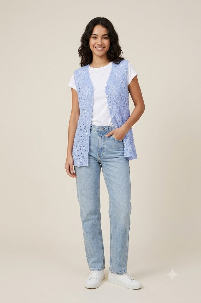 Top Please in maglia senza maniche con bottoni - Carta da zucchero