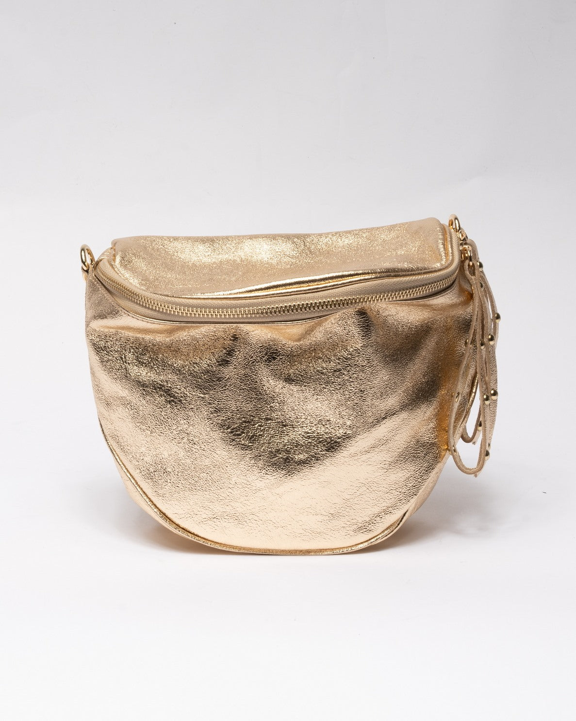 ORO | Borsa in vera pelle con borchie dorate modello marsupio