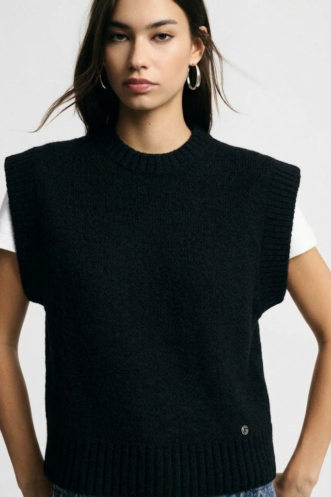 Maglione senza maniche con profili a costine Please - Nero
