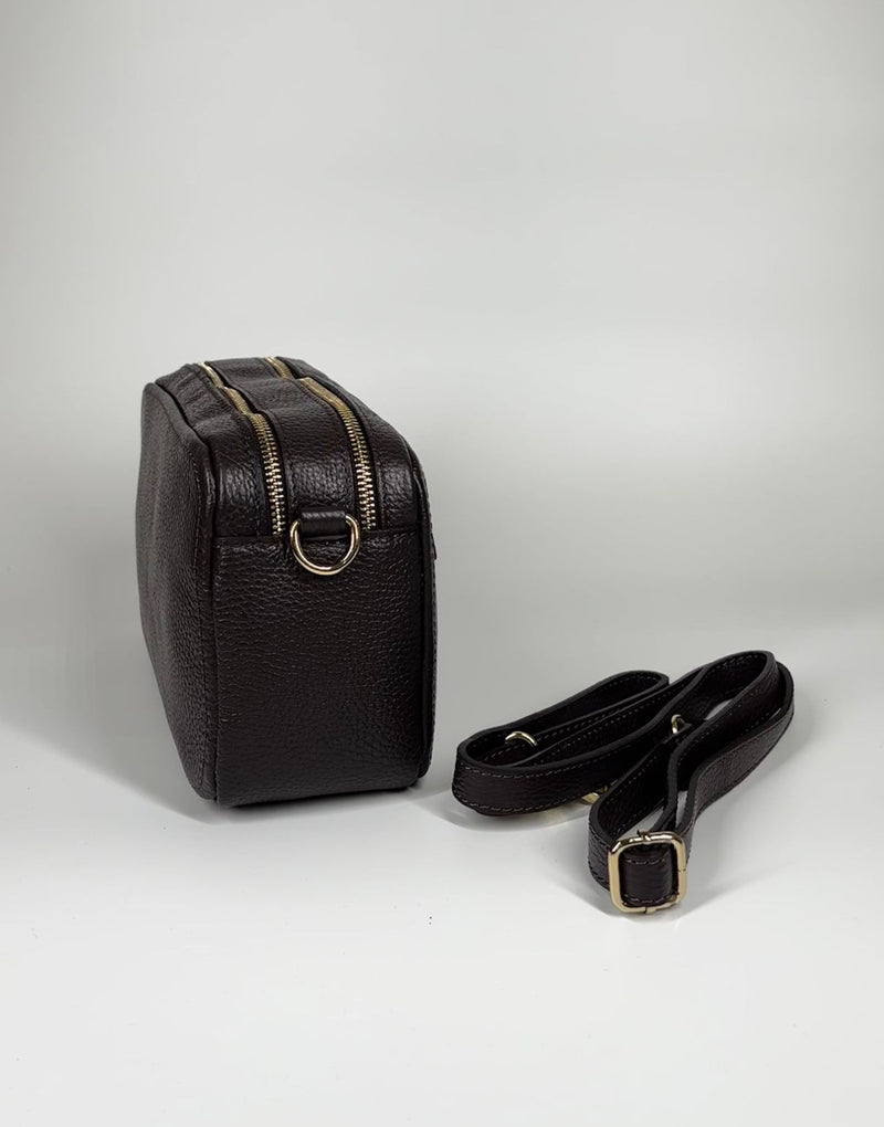 Borsa in vera pelle con doppia scomparto - Marrone