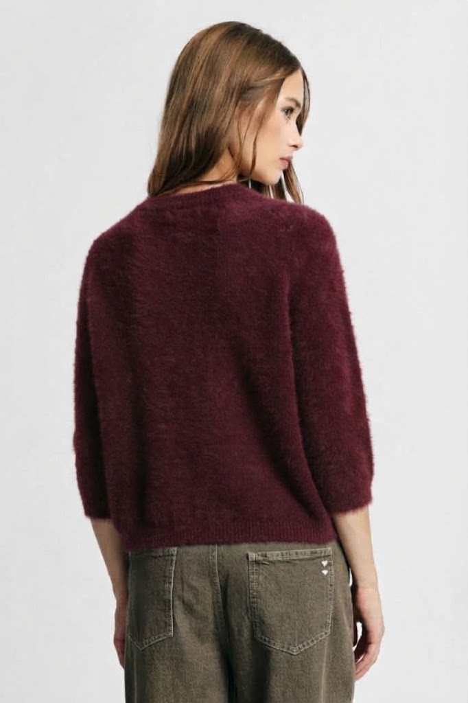 Maglione girocollo maniche 3/4 tinta unita Please - Bordeaux