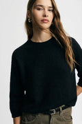 Maglione girocollo maniche 3/4 tinta unita Please - Nero