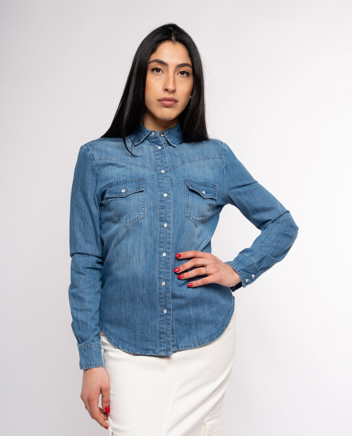 Camicia in denim PLEASE made in Italy modello texano - blu chiaro