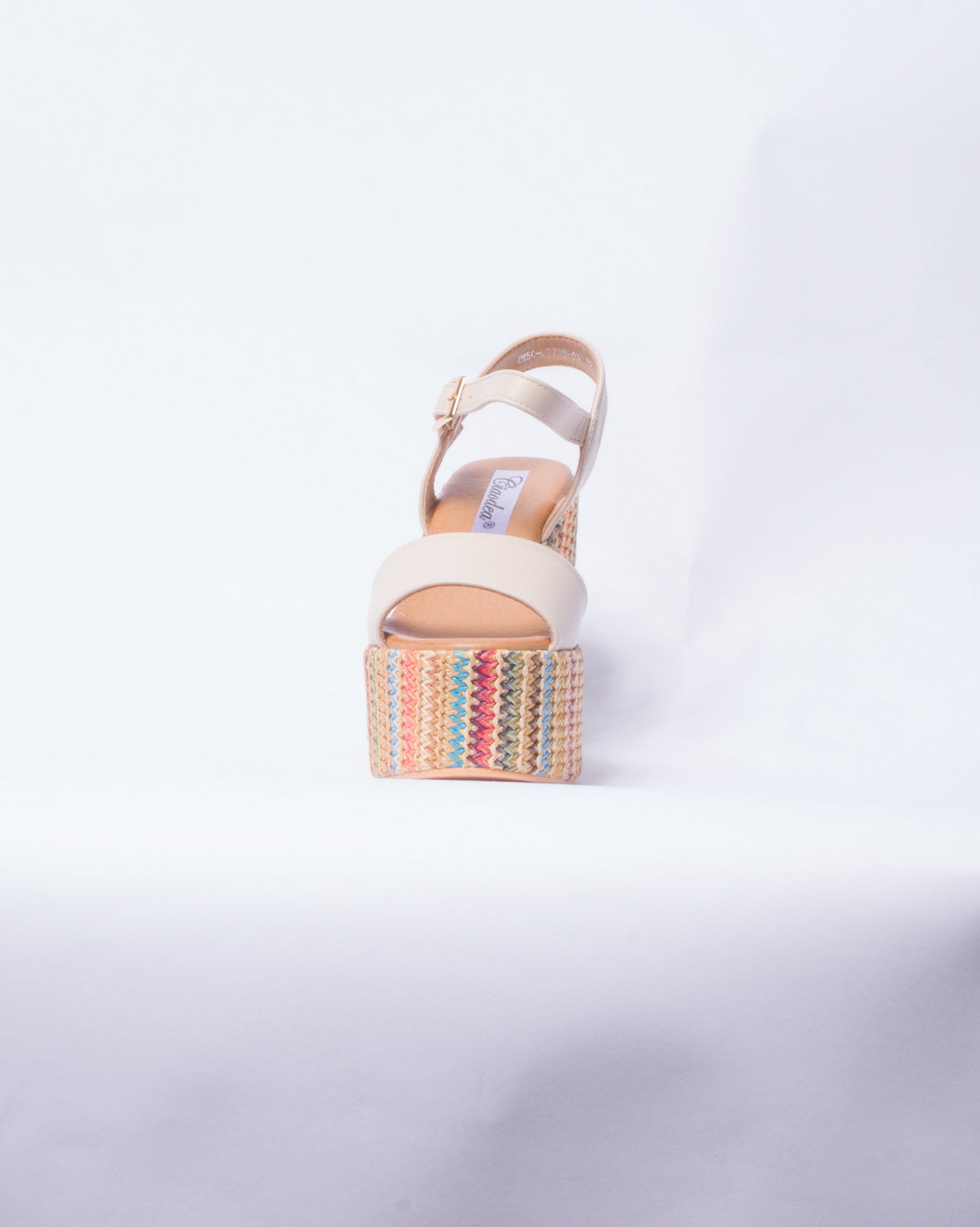 Sandalo a fascia con tacco e plateau multicolor - Beige