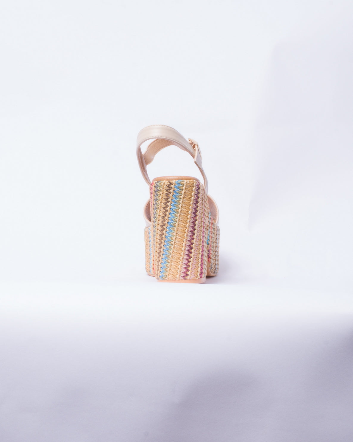 Sandalo a fascia con tacco e plateau multicolor - Beige