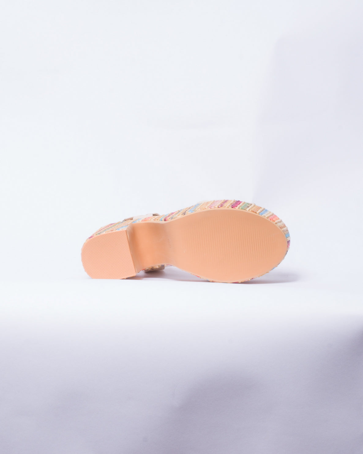 Sandalo a fascia con tacco e plateau multicolor - Beige