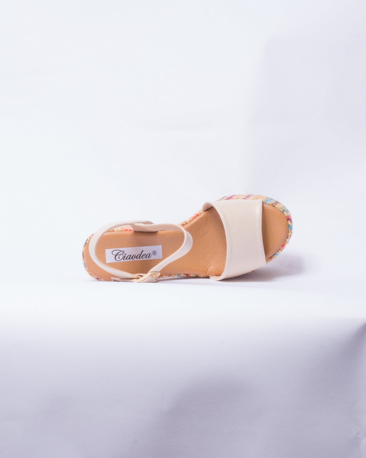 Sandalo a fascia con tacco e plateau multicolor - Beige