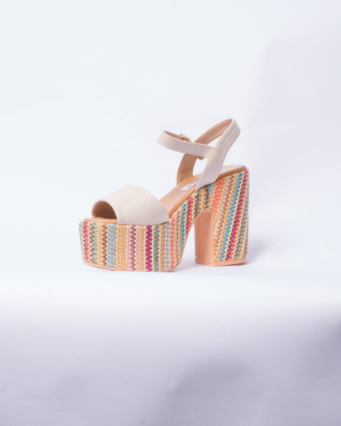 Sandalo a fascia con tacco e plateau multicolor - Beige