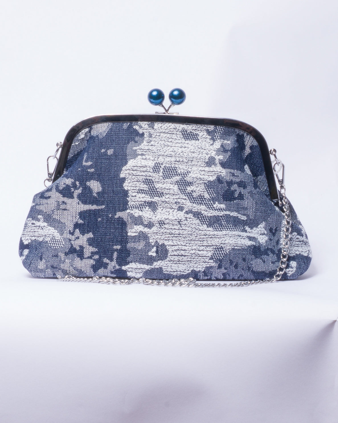 Borsa a Mano Vintage in Tessuto Jacquard -  Blu