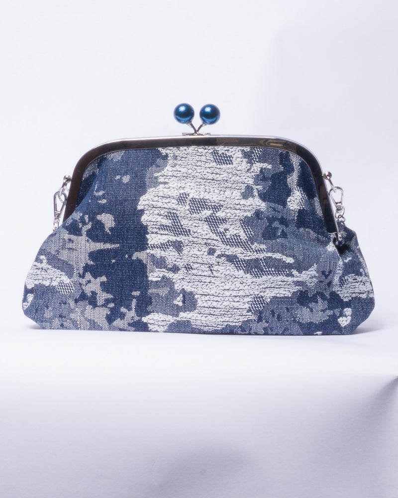 Borsa a Mano Vintage in Tessuto Jacquard -  Blu
