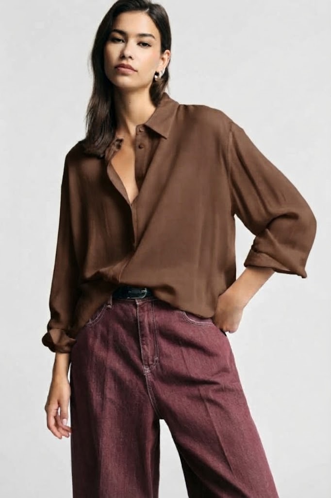 Camicia taglio regular con collo classico - Cioccolato