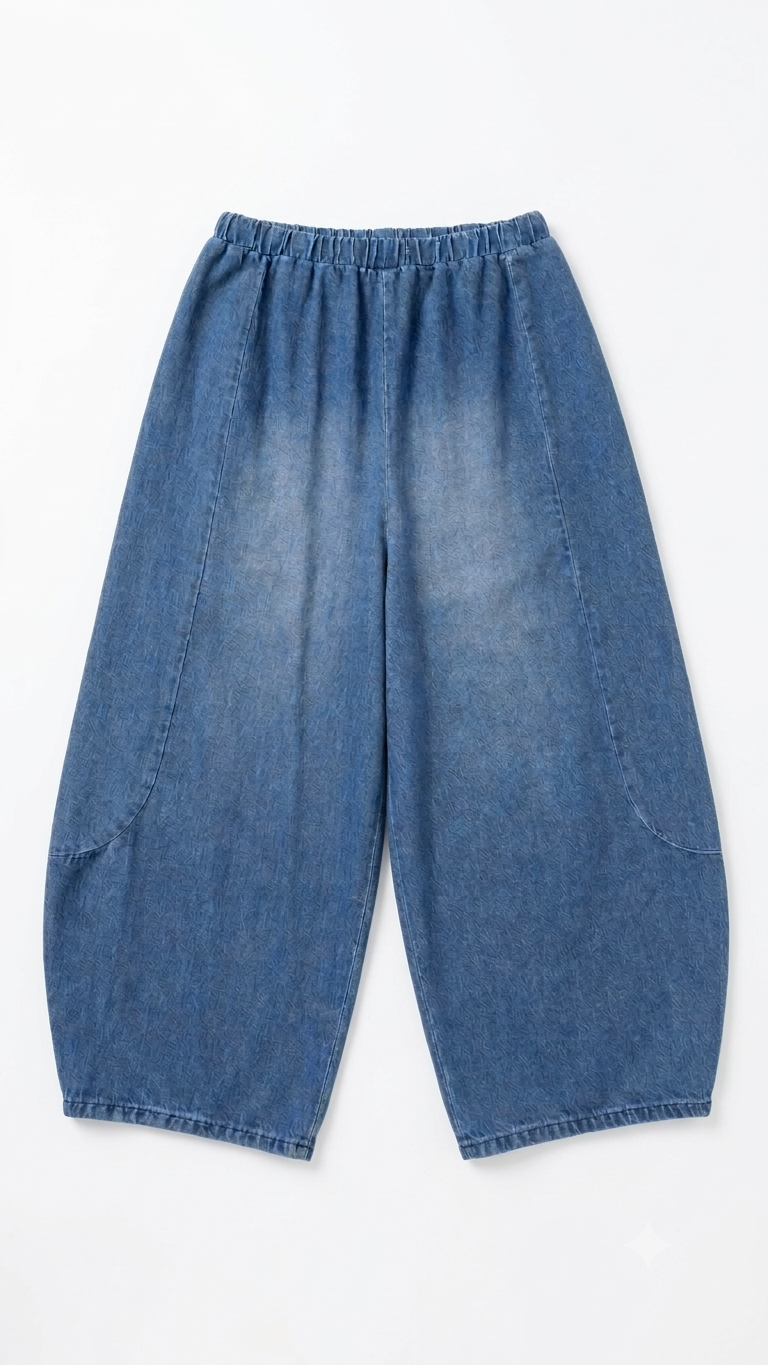 Jeans a palloncino blu denim con vita elasticizzata