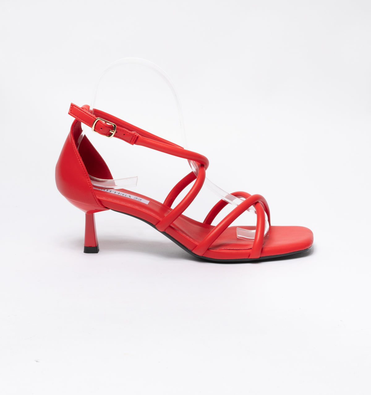 Sandali con fascette  intrecciate in ecopelle-Rosso