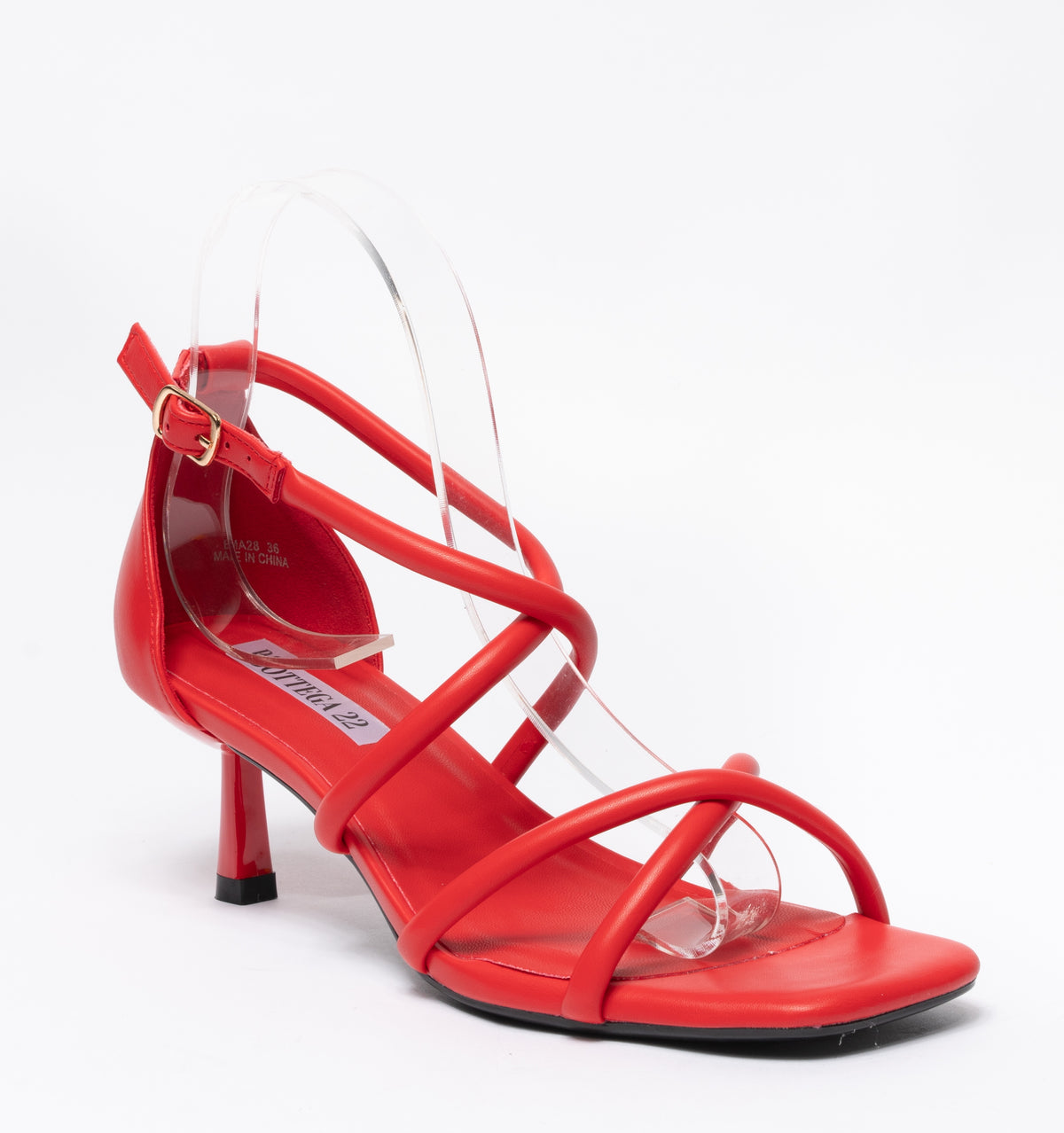 Sandali con fascette  intrecciate in ecopelle-Rosso