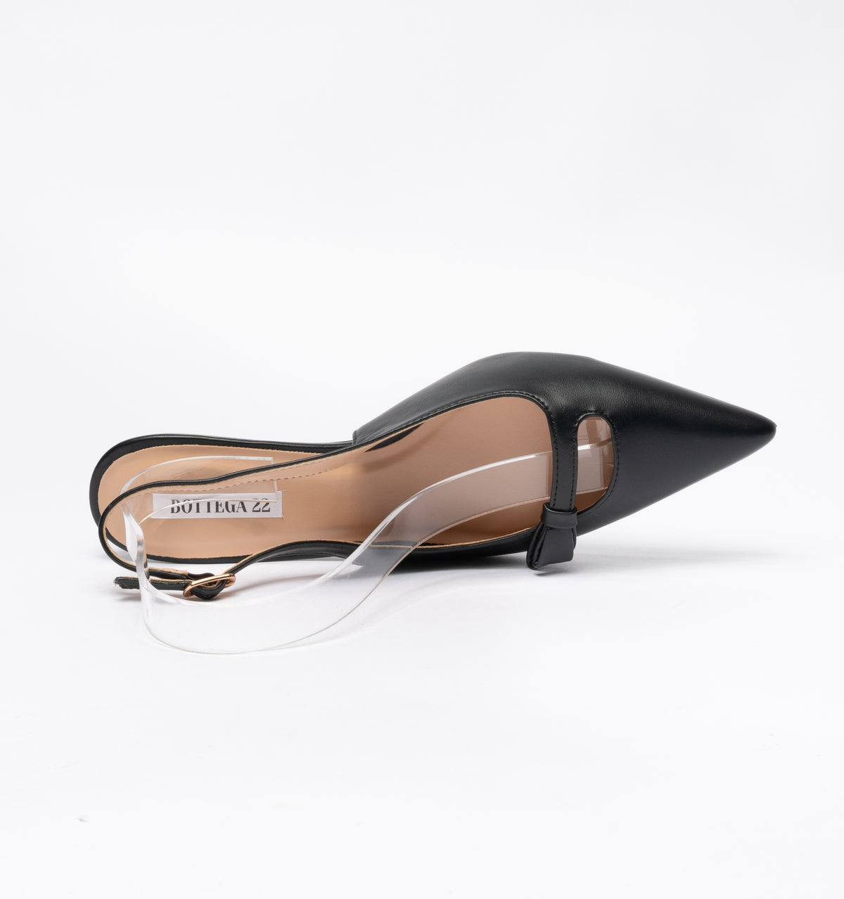 Slingback con fiocchetto laterale in punta cinturino regolabile - Nero