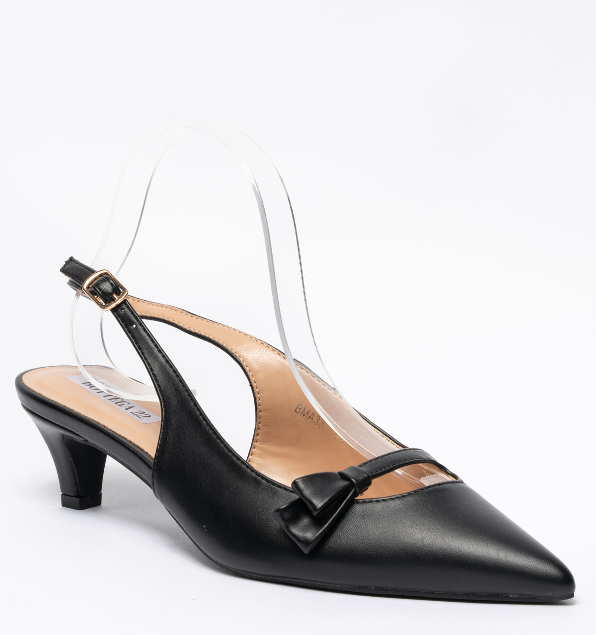Slingback con fiocchetto laterale in punta cinturino regolabile - Nero