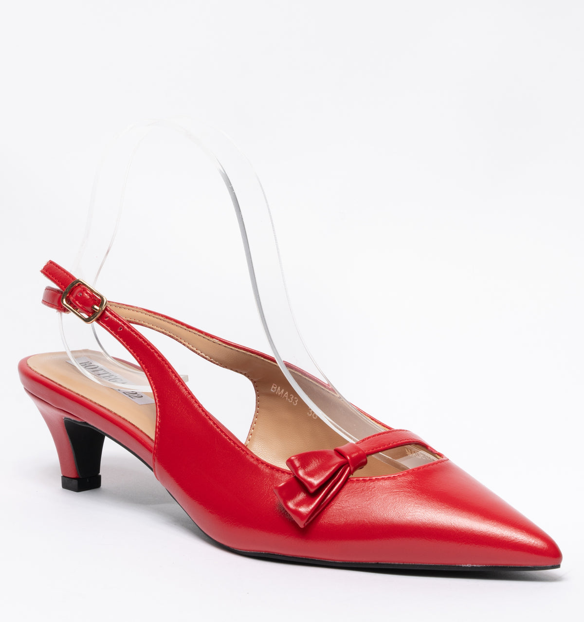 Slingback con fiocchetto laterale in punta cinturino regolabile - Rosso