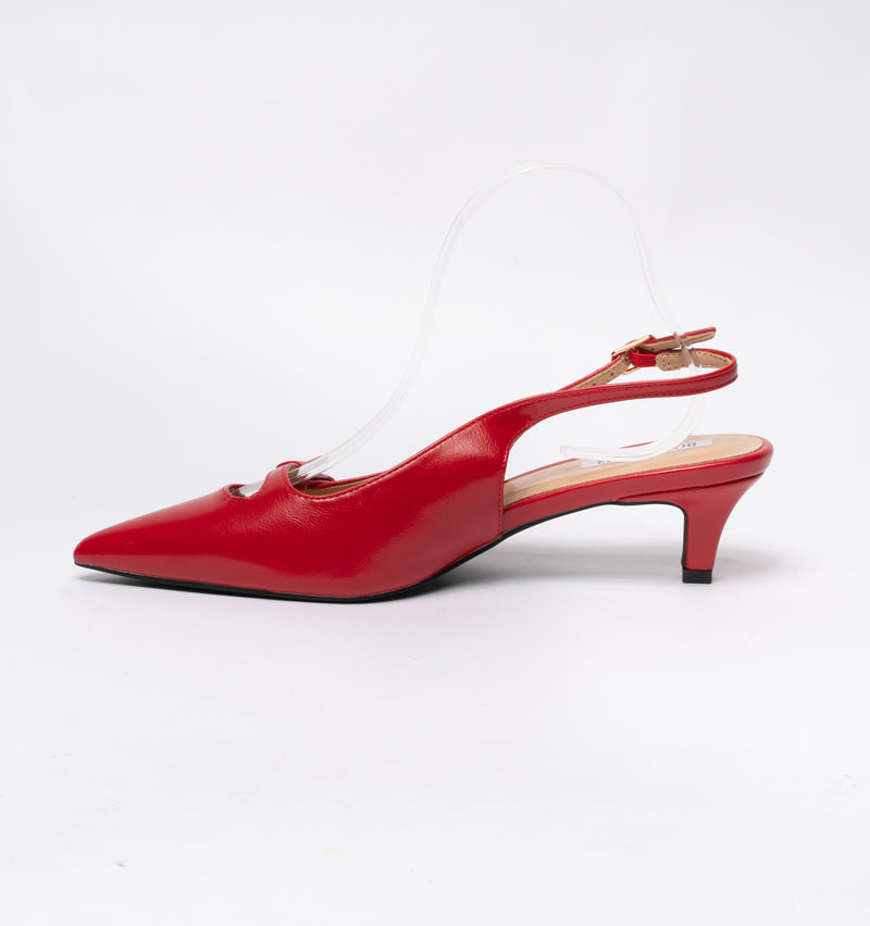 Slingback con fiocchetto laterale in punta cinturino regolabile - Rosso