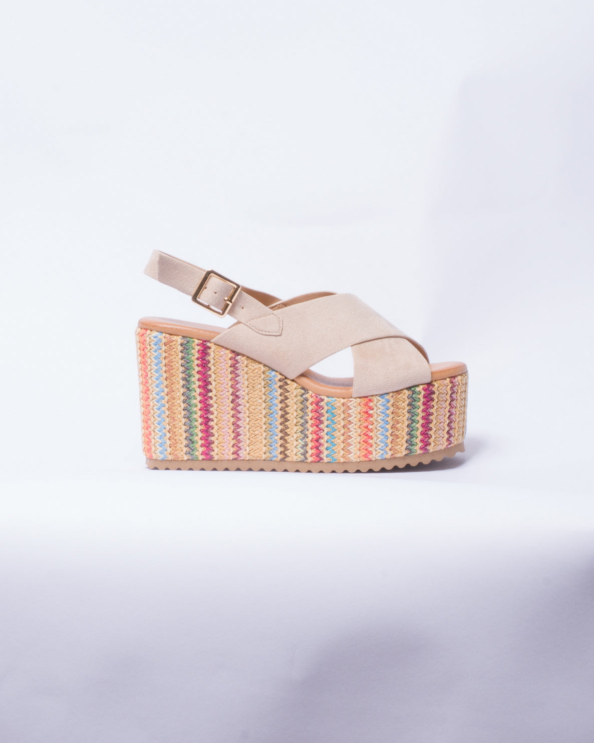 Sandalo con zeppa lavorata multicolor - Beige