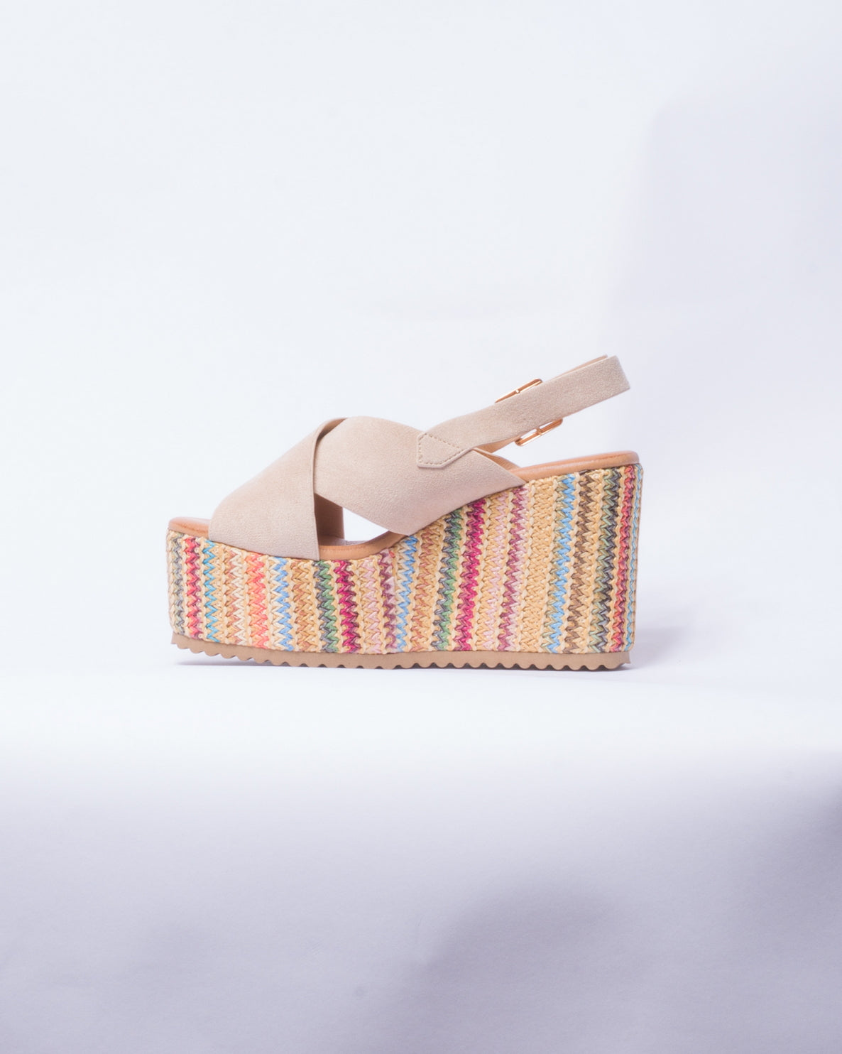 Sandalo con zeppa lavorata multicolor - Beige