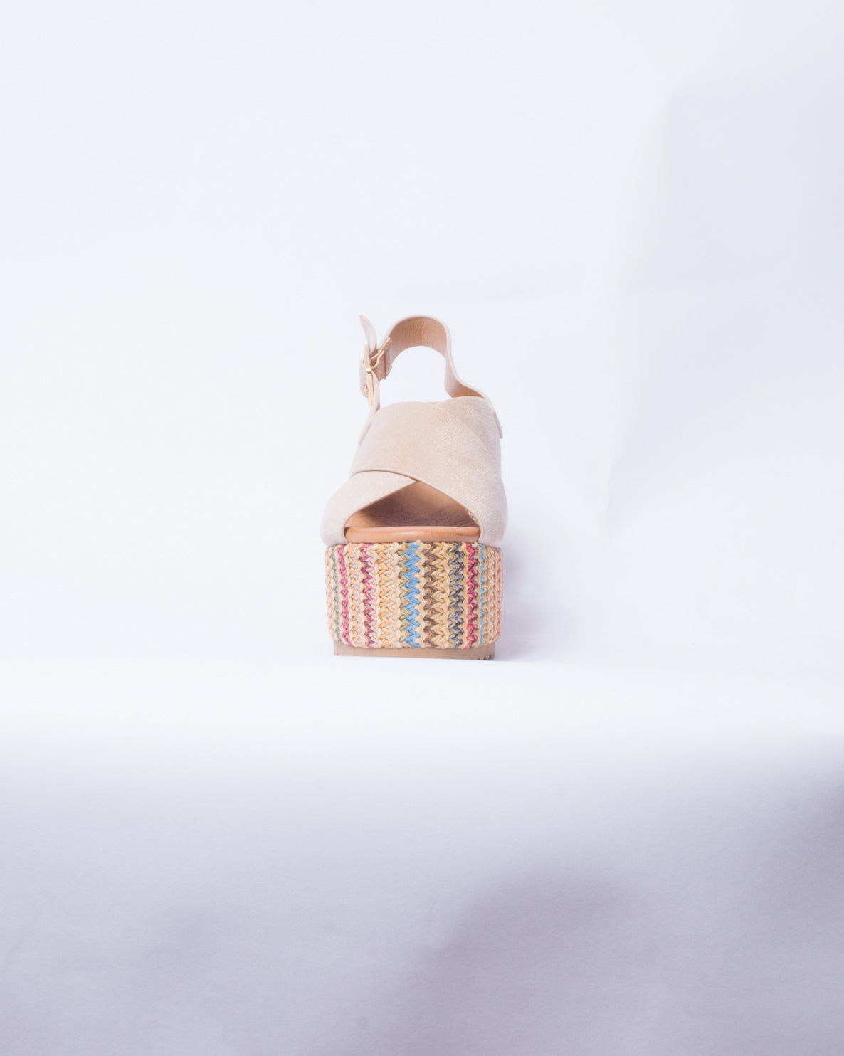 Sandalo con zeppa lavorata multicolor - Beige
