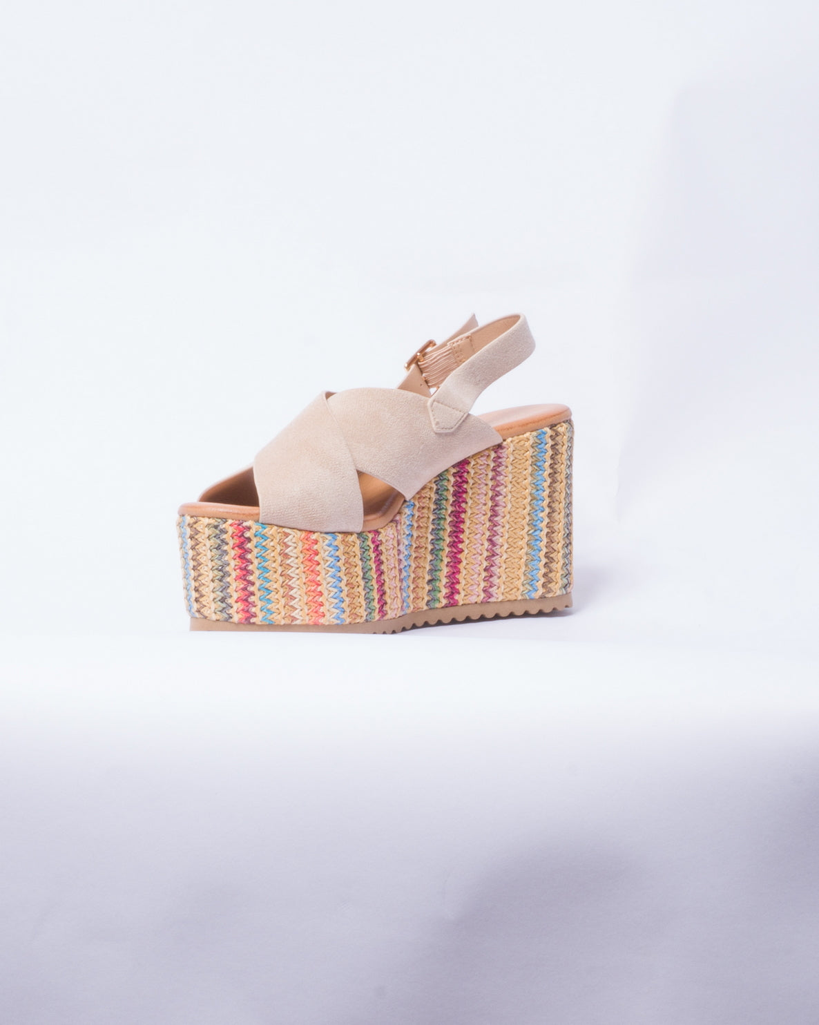 Sandalo con zeppa lavorata multicolor - Beige