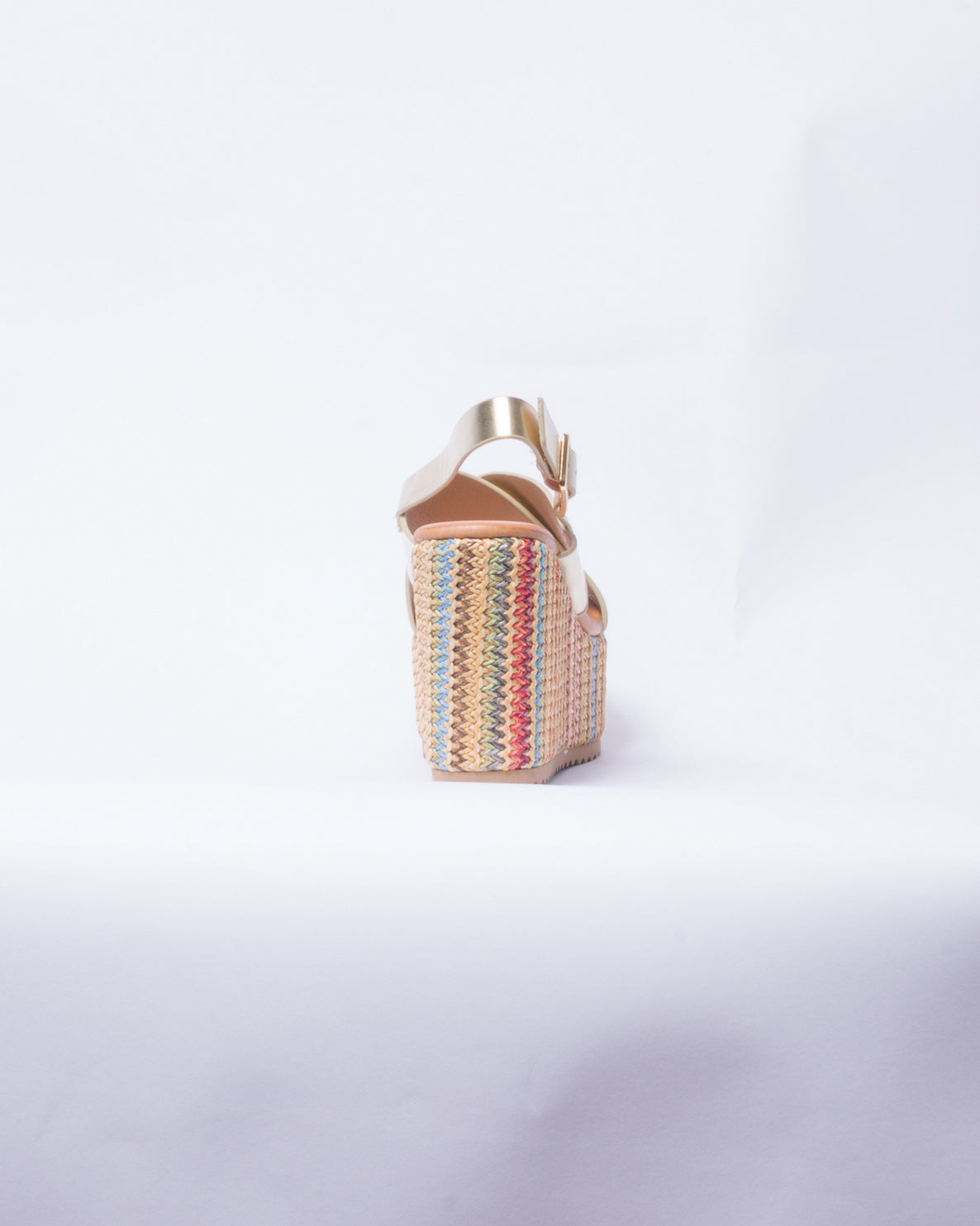 Sandalo con zeppa lavorata multicolor - Oro