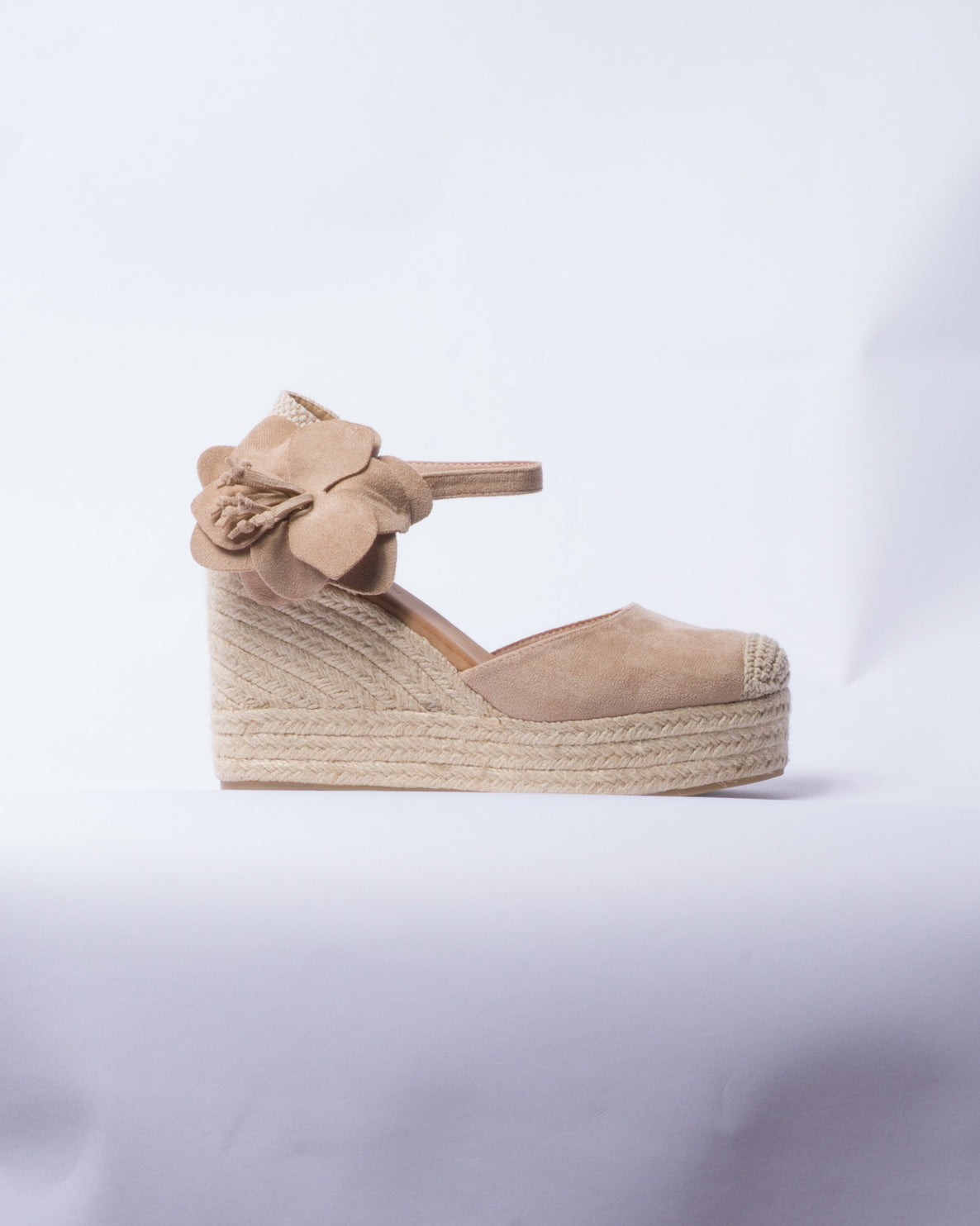 Zeppa in Camoscio con Fiore - Beige