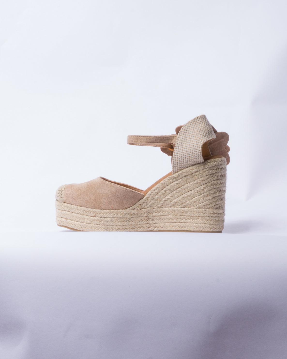 Zeppa in Camoscio con Fiore - Beige