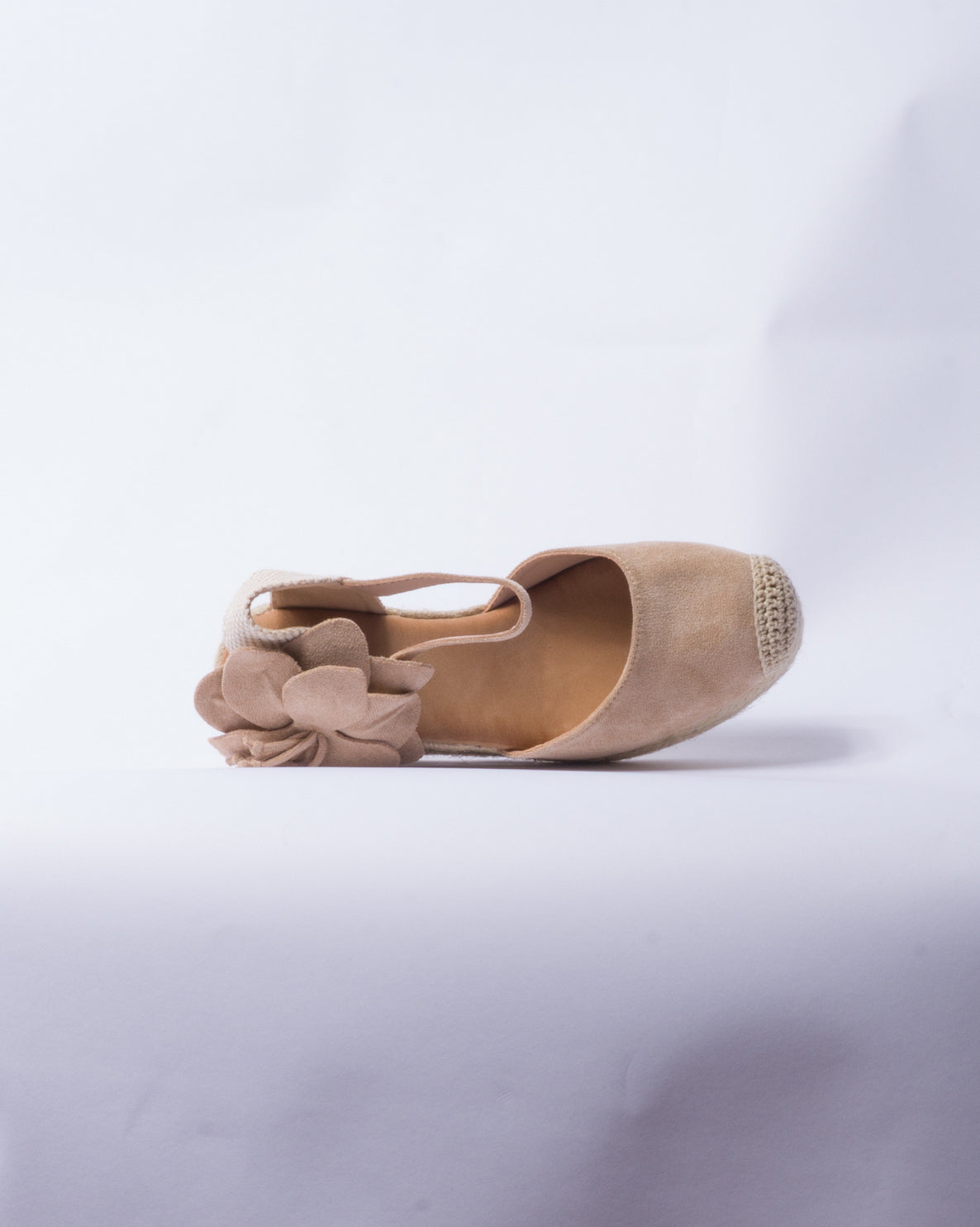 Zeppa in Camoscio con Fiore - Beige