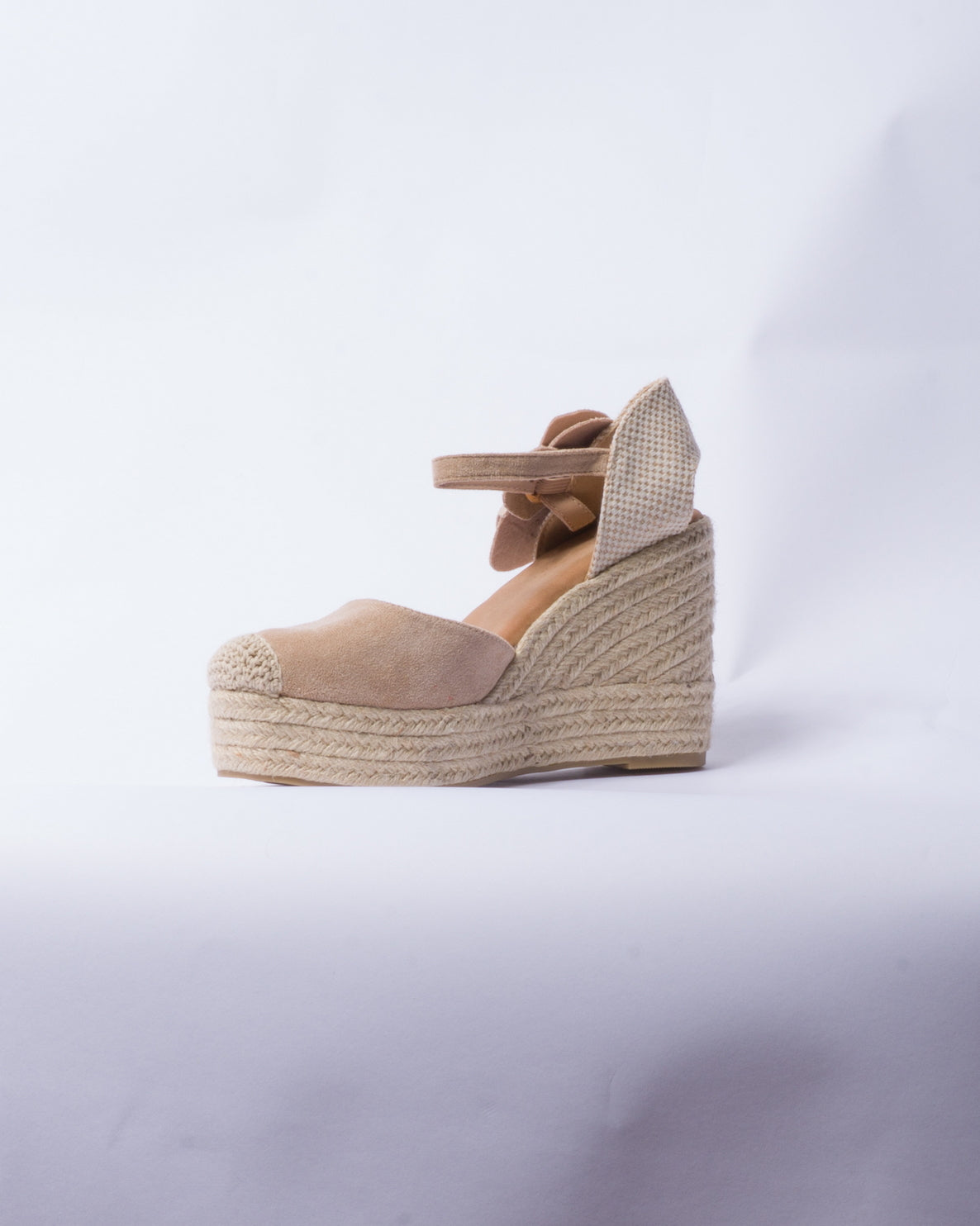 Zeppa in Camoscio con Fiore - Beige