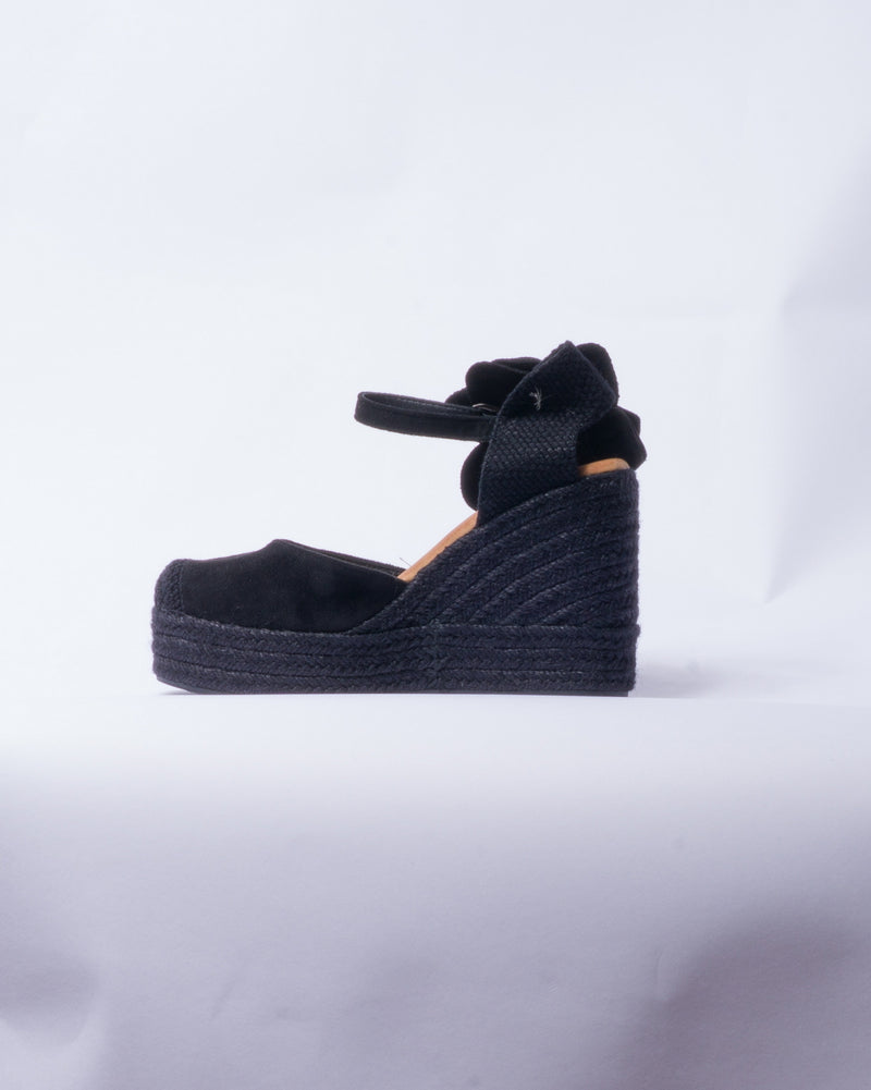 Zeppa in Camoscio con Fiore - Nero