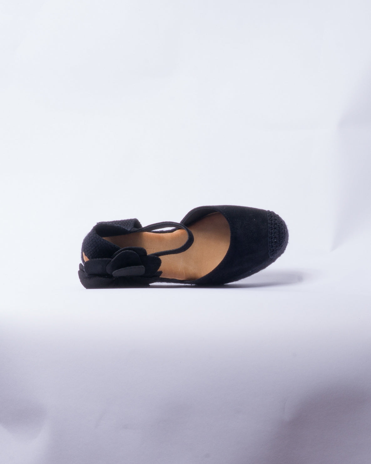 Zeppa in Camoscio con Fiore - Nero